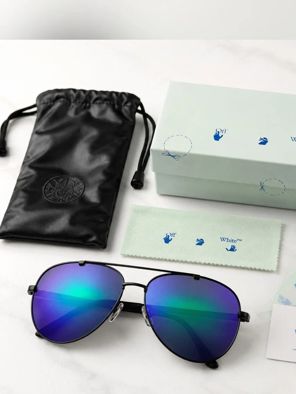 Off-White Virgil Abloh Gradient Aviator Sunglasses Blue Purple Mirror NWT